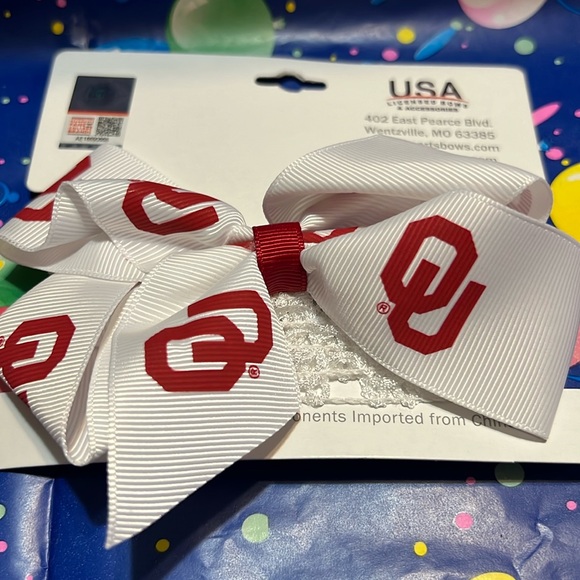 New The University of Oklahoma Sooners Crimson Crochet Headband w/ Junior Bow - Picture 2 of 4